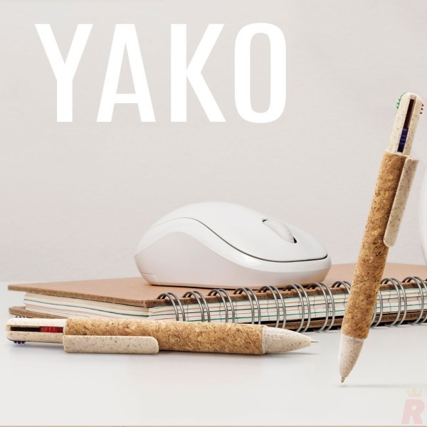 Bolígrafo 4 Colores Corcho y Fibra de Trigo YAKO - Ref. 10482 Cifra