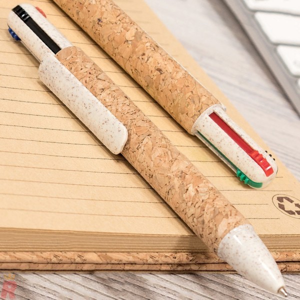 Bolígrafo 4 Colores Corcho y Fibra de Trigo YAKO