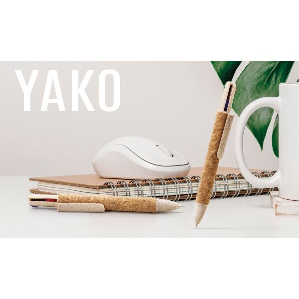 Bolígrafo 4 Colores Corcho y Fibra de Trigo YAKO