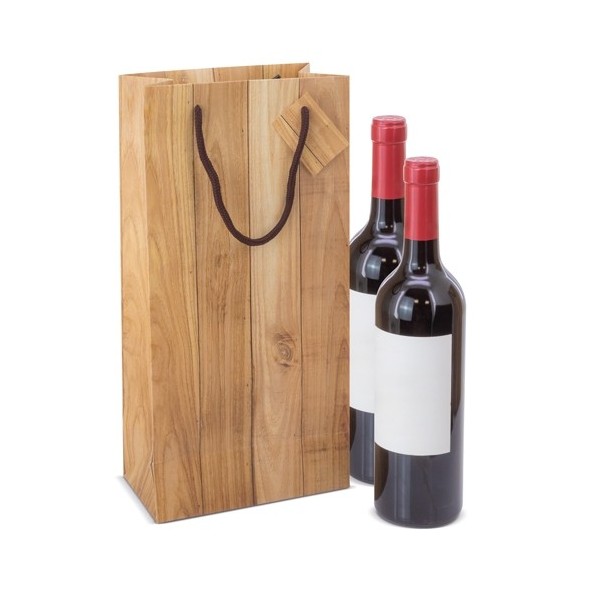 Bolsa Papel Efecto Madera 2 Botellas ABETO