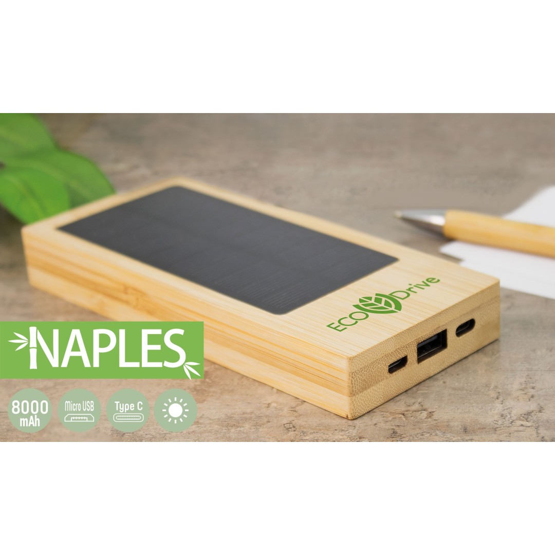 Power Bank Cargador Solar Bambú NAPLES