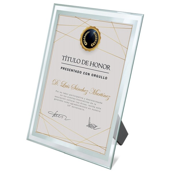 Marco Cristal Diploma A4 BISEL - Ref. 10741 Cifra