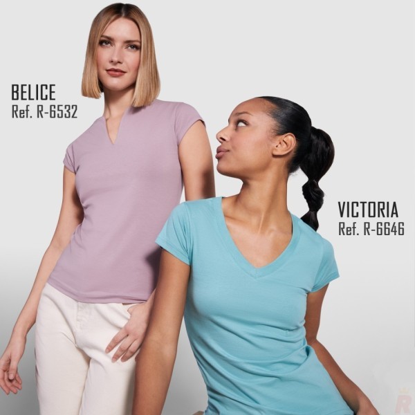Camiseta Básica Entallada Abertura V Mujer BELICE