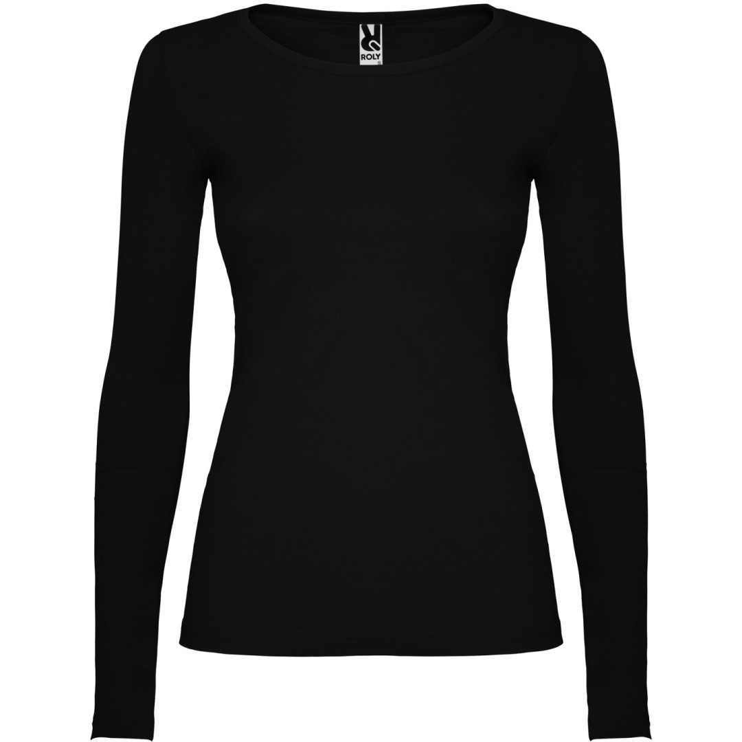 Camiseta Básica Semientallada Mujer Manga Larga...