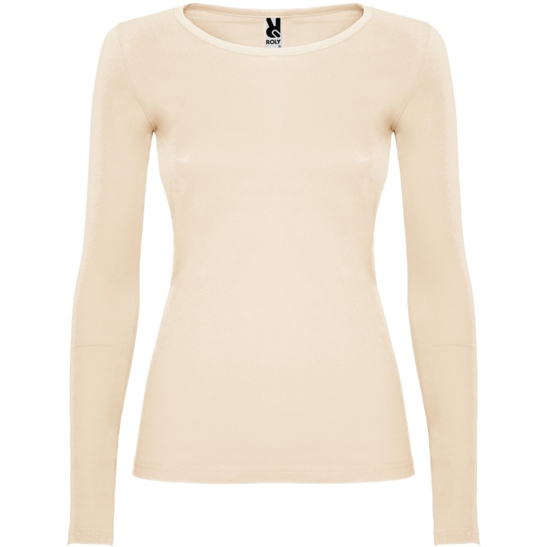 Camiseta Básica Semientallada Mujer Manga Larga...