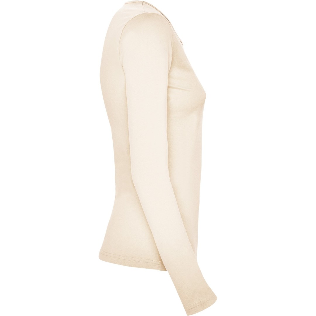 Camiseta Básica Semientallada Mujer Manga Larga...