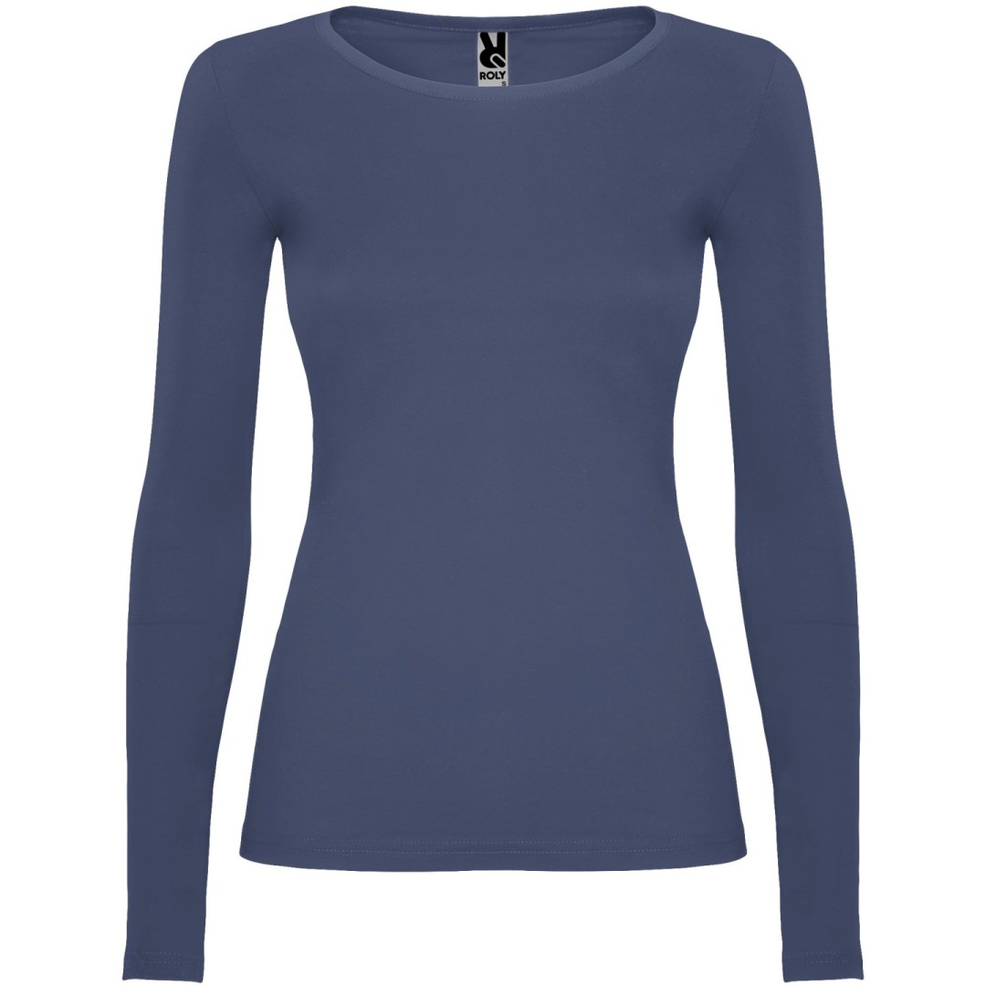 Camiseta Básica Semientallada Mujer Manga Larga...