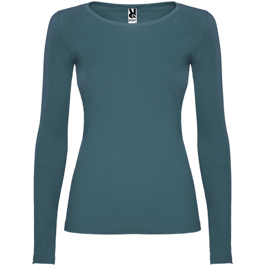 Camiseta Básica Semientallada Mujer Manga Larga...