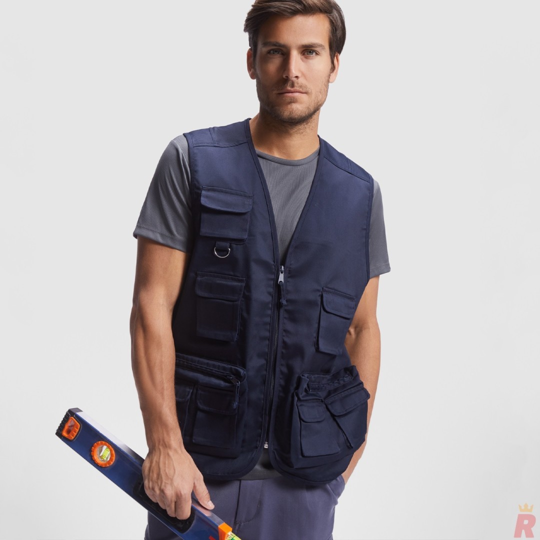 Chaleco Laboral Multibolsillos Hombre Cuello...