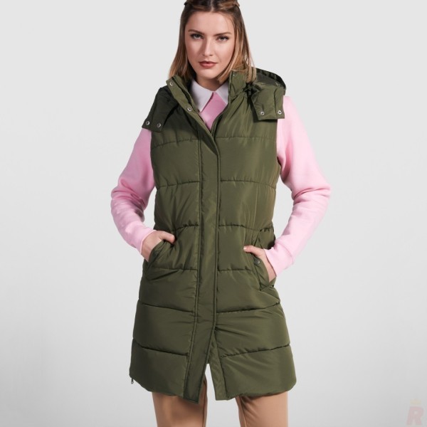 Chaleco Largo Acolchado Mujer Capucha Extraible REINE