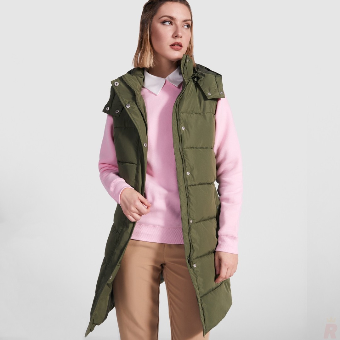 Chaleco Largo Acolchado Mujer Capucha Extraible...