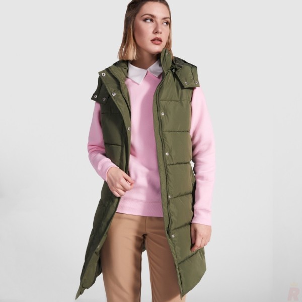 Chaleco Largo Acolchado Mujer Capucha Extraible REINE