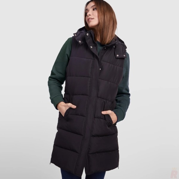 Chaleco Largo Acolchado Mujer Capucha Extraible REINE
