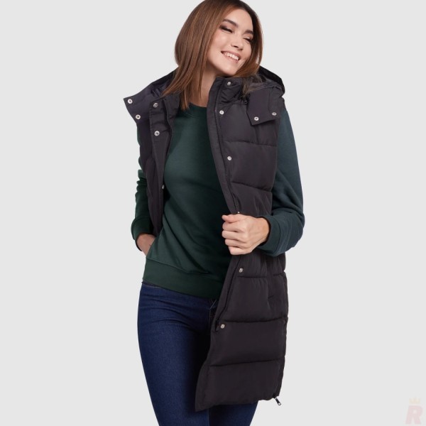 Chaleco Largo Acolchado Mujer Capucha Extraible REINE