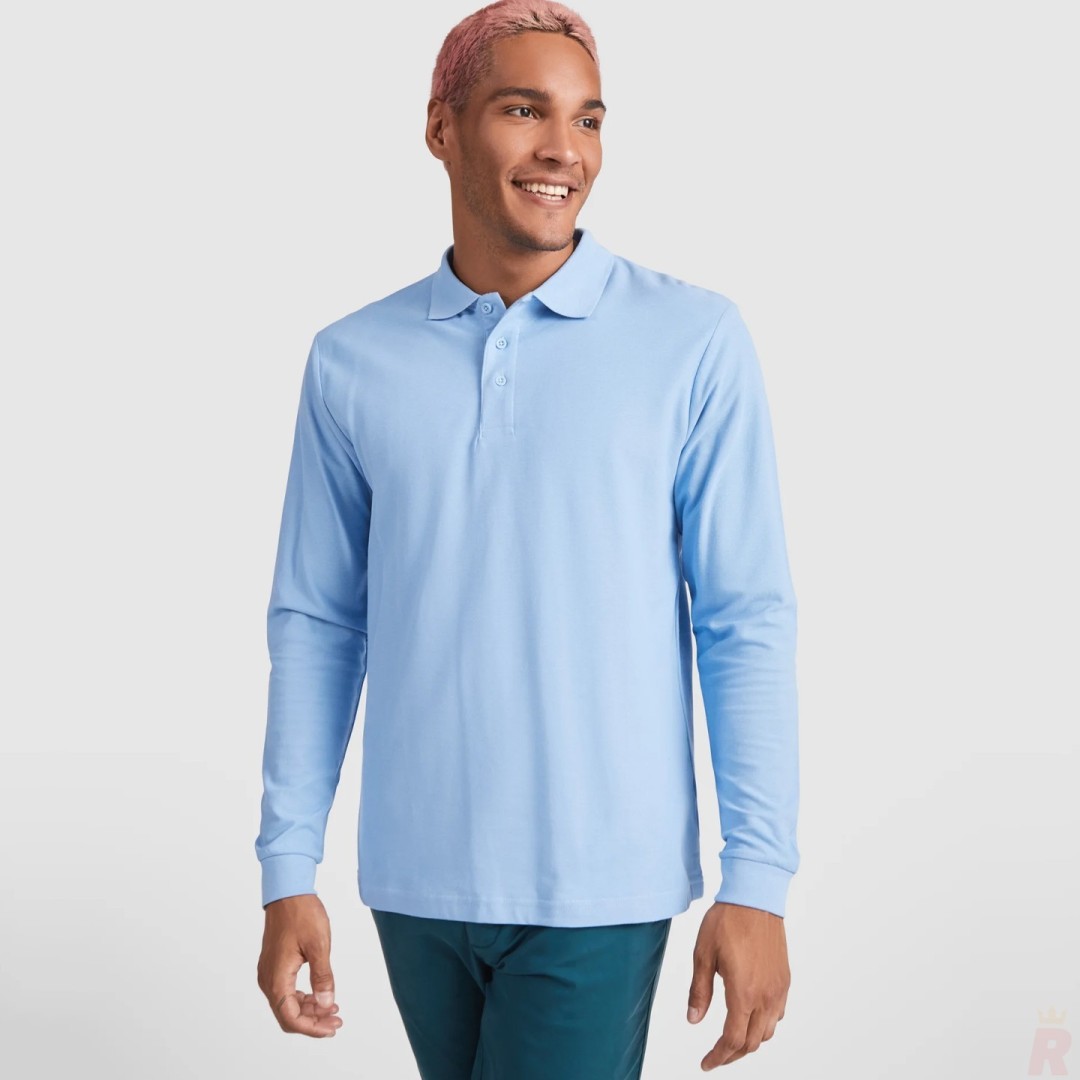 Polo Hombre Manga Larga 100% Algodón Piqué...