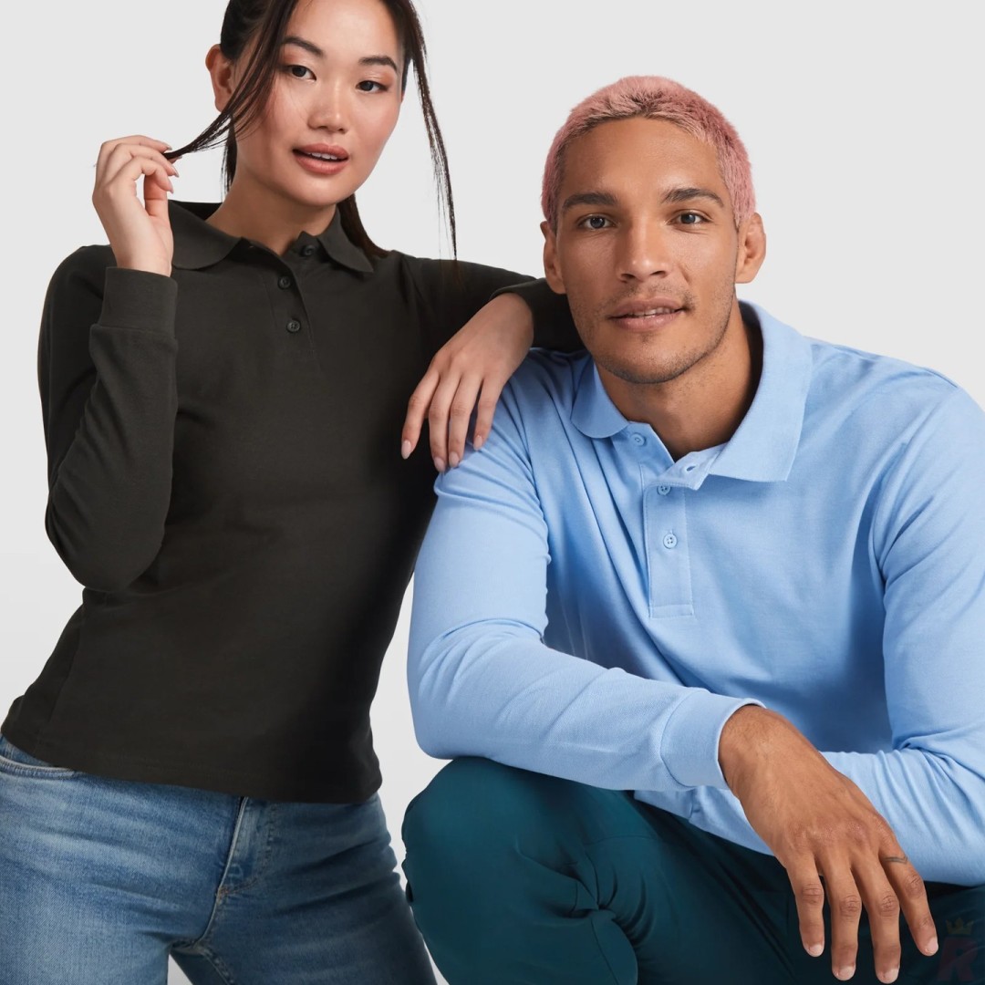 Polo Hombre Manga Larga 100% Algodón Piqué...